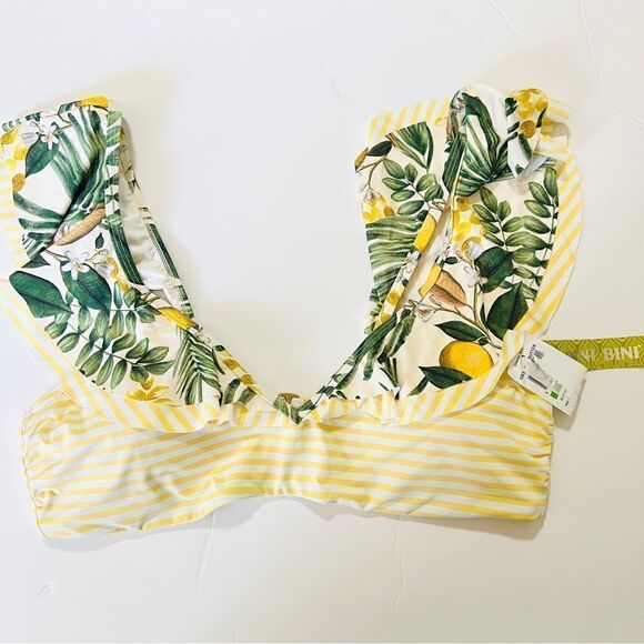 NWT New Gianni Bini Tropical Lemons Ruffled Bralette Bikini Swim Feminine L - Picture 6 of 12